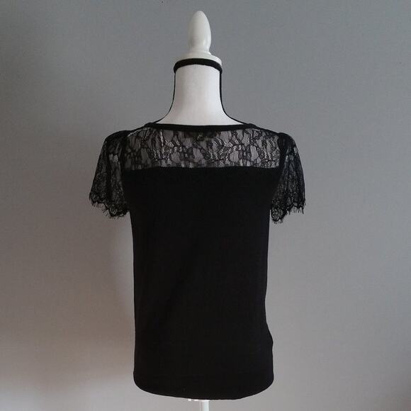 Ann Taylor LOFT Lace Sleeved Knit Top Size S Pet - Picture 2 of 7